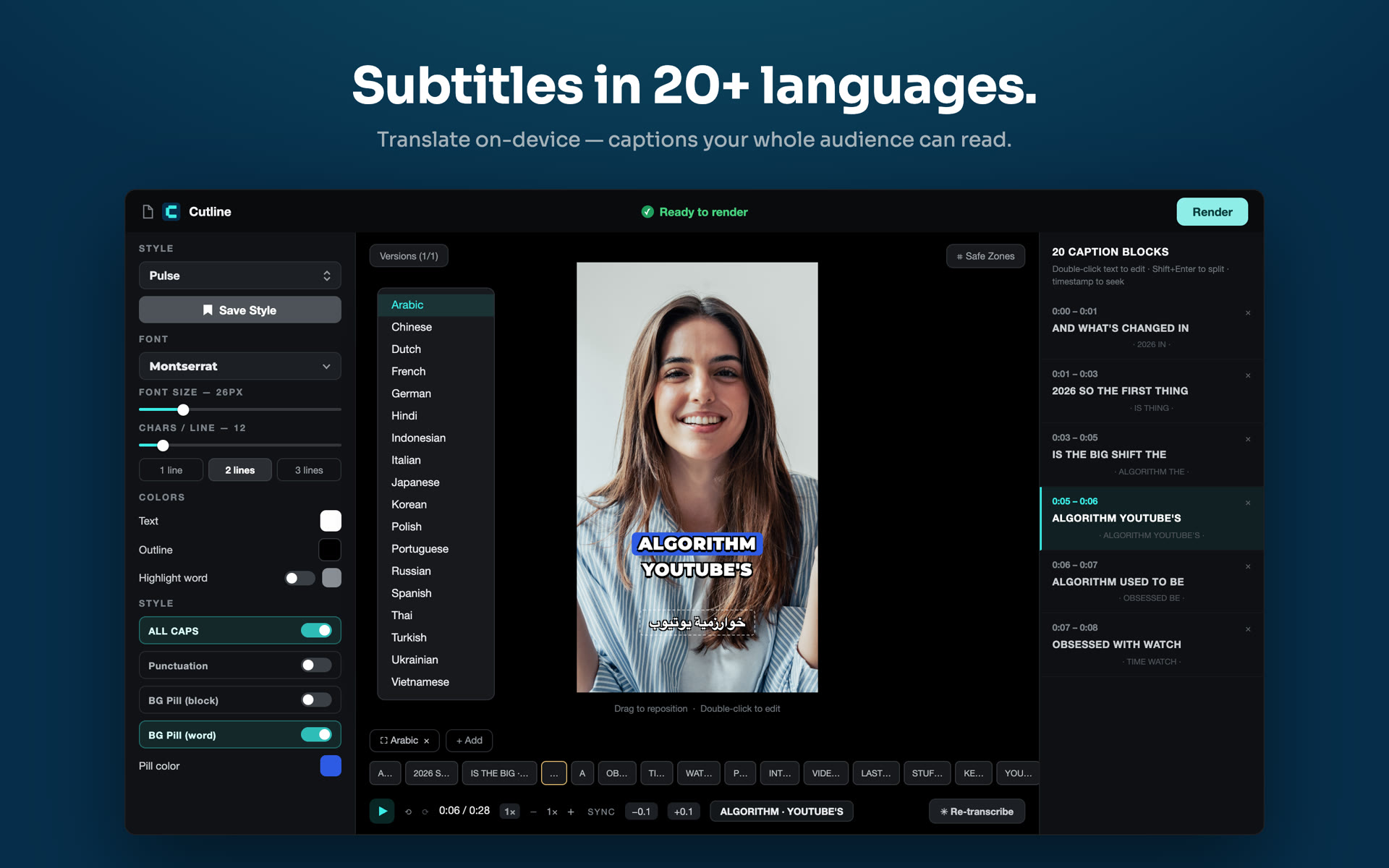 Adding an on-device translated subtitle line in Cutline
