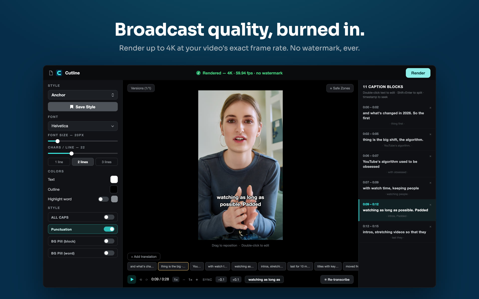 Rendering captions burned into the video in Cutline